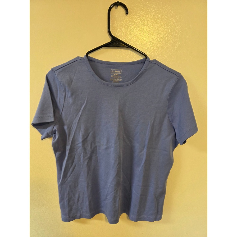 LL Bean Womens Supima Cotton T-Shirt Blue Short Sleeve Crewneck M Petite 278716